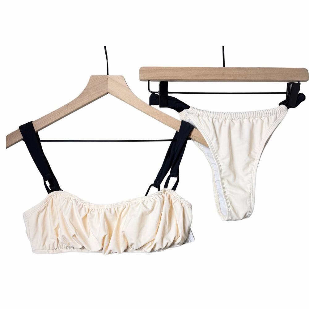 Cupshe Back to Pool Straight Bikini Top and Ultra Cheeky Bottoms Set NWT size M